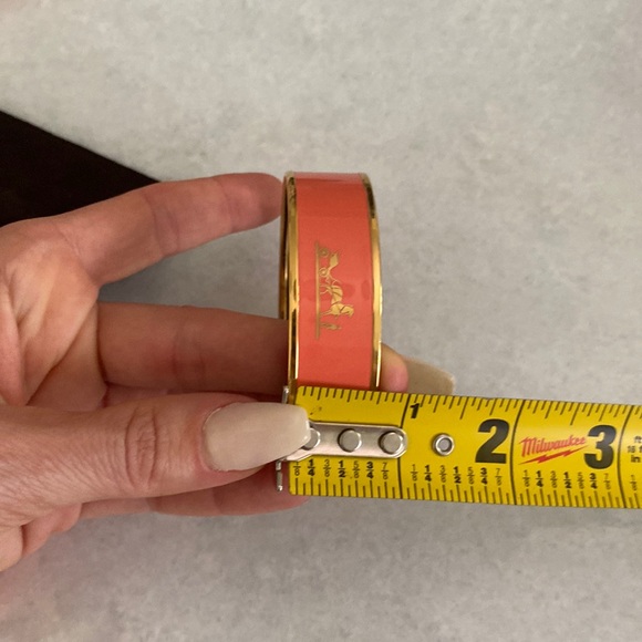 Hermes Caleche Orange Enamel Gold Plated Bangle Bracelet - Picture 4 of 7